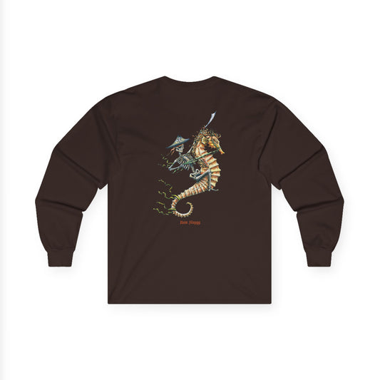 Pirate Seahorse Long Sleeve with Hot Sauce and Mac & Cheese Stains