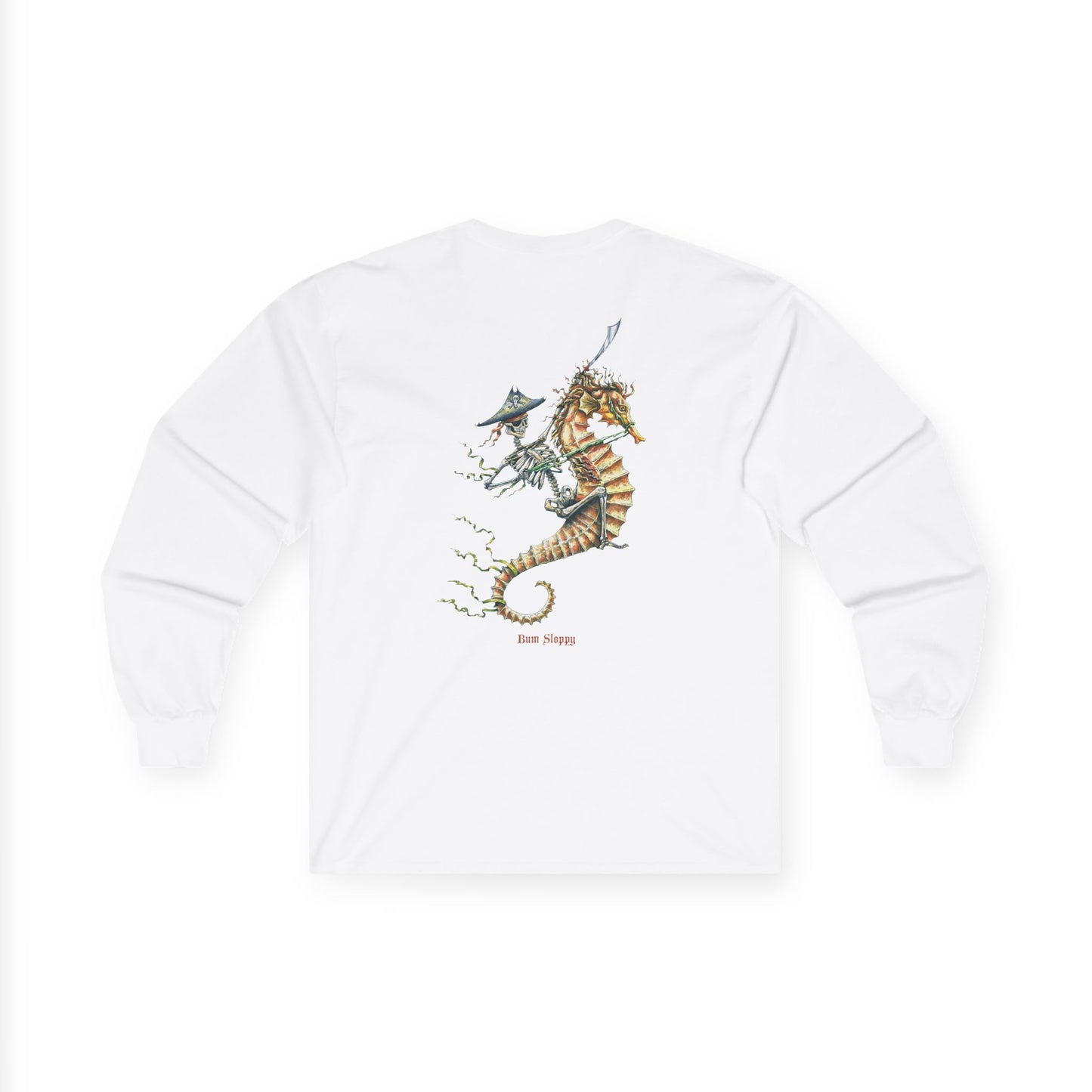 Pirate Seahorse Long Sleeve with Hot Sauce and Mac & Cheese Stains