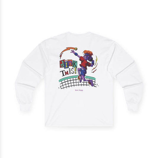 Rowdy Retro Men's Dink This! Long Sleeve Pickleball Tee with Pickleball Strike Marks