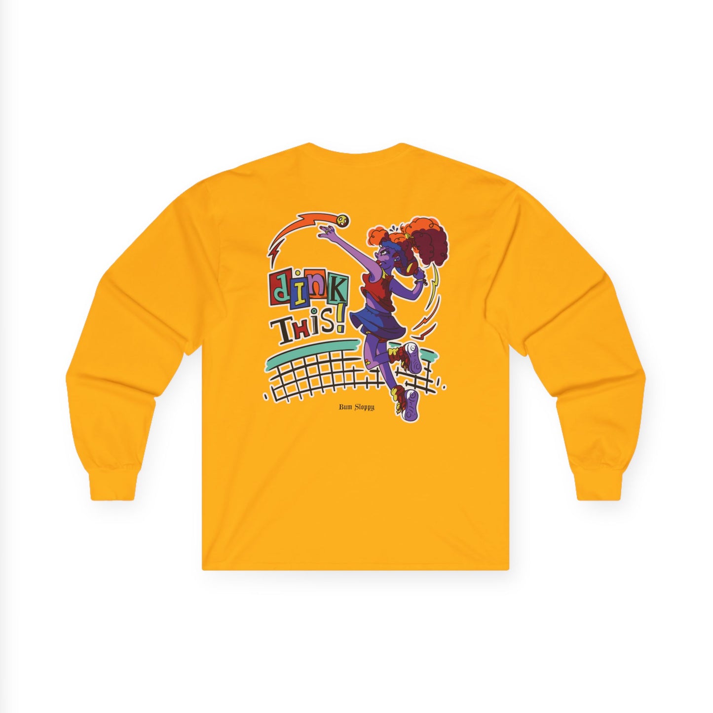 Rowdy Retro Women's Dink This! Long Sleeve Pickleball Tee with Pickleball Strike Marks