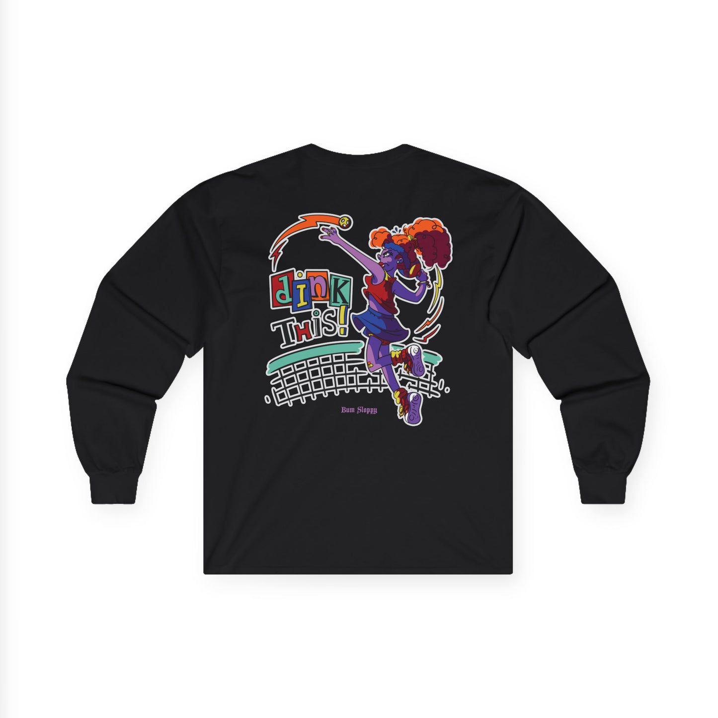 Rowdy Retro Women's Dink This! Long Sleeve Pickleball Tee with Pickleball Strike Marks