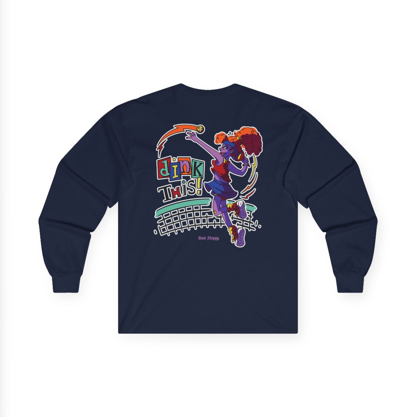 Rowdy Retro Women's Dink This! Long Sleeve Pickleball Tee with Pickleball Strike Marks