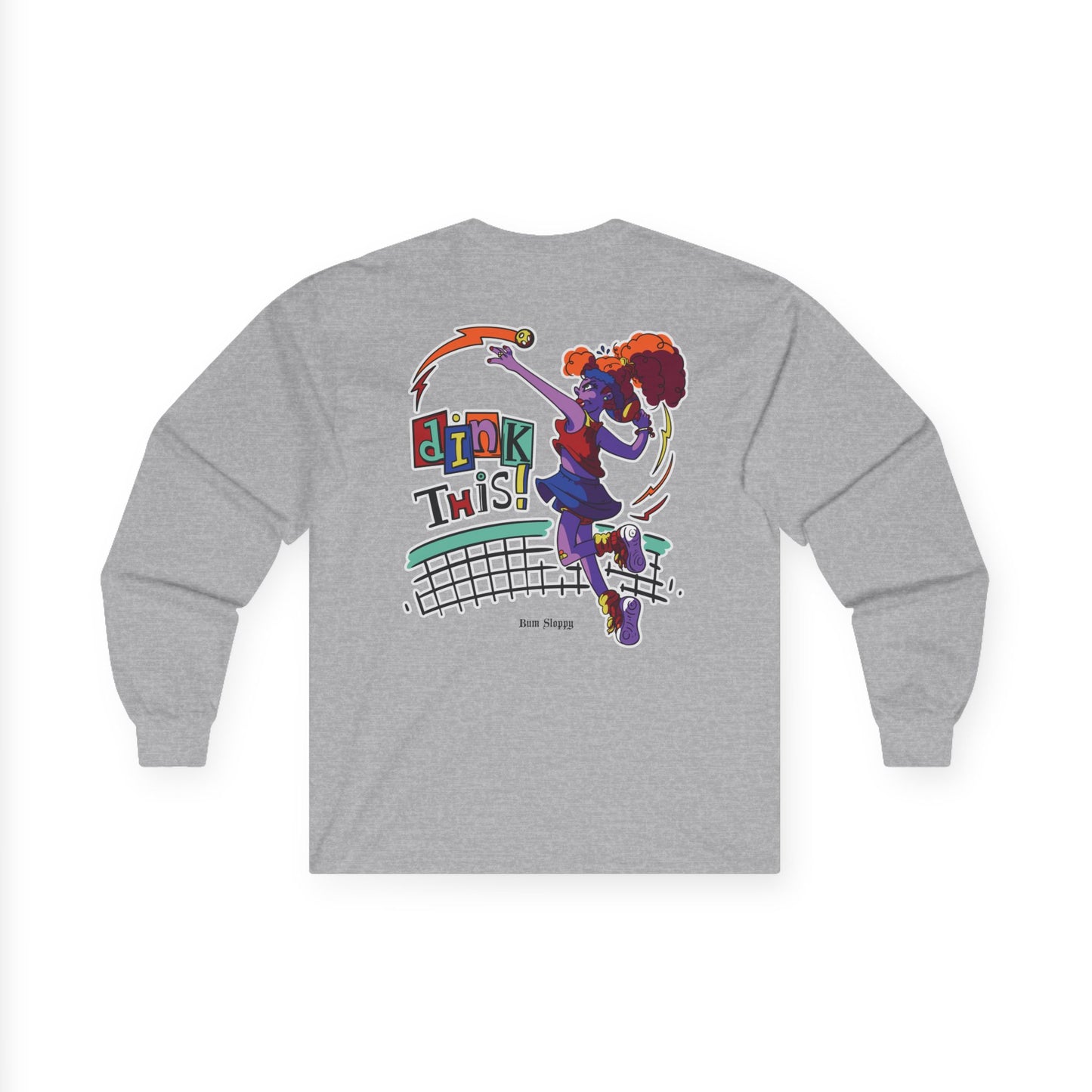 Rowdy Retro Women's Dink This! Long Sleeve Pickleball Tee with Pickleball Strike Marks