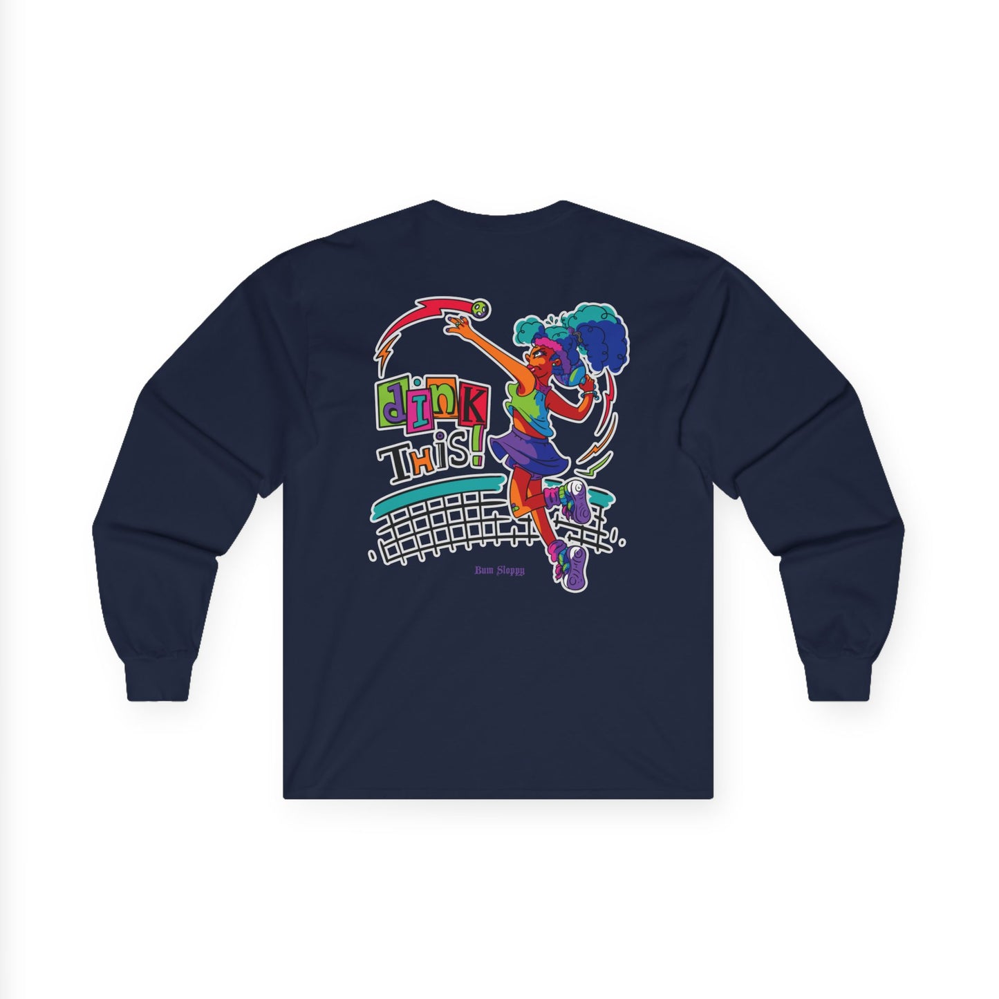 No-Holds Neon Women's Dink This! Long Sleeve Pickleball Tee with Pickleball Strike Marks