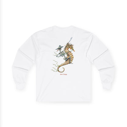 Pirate Seahorse Long Sleeve with Hot Sauce and Mac & Cheese Stains