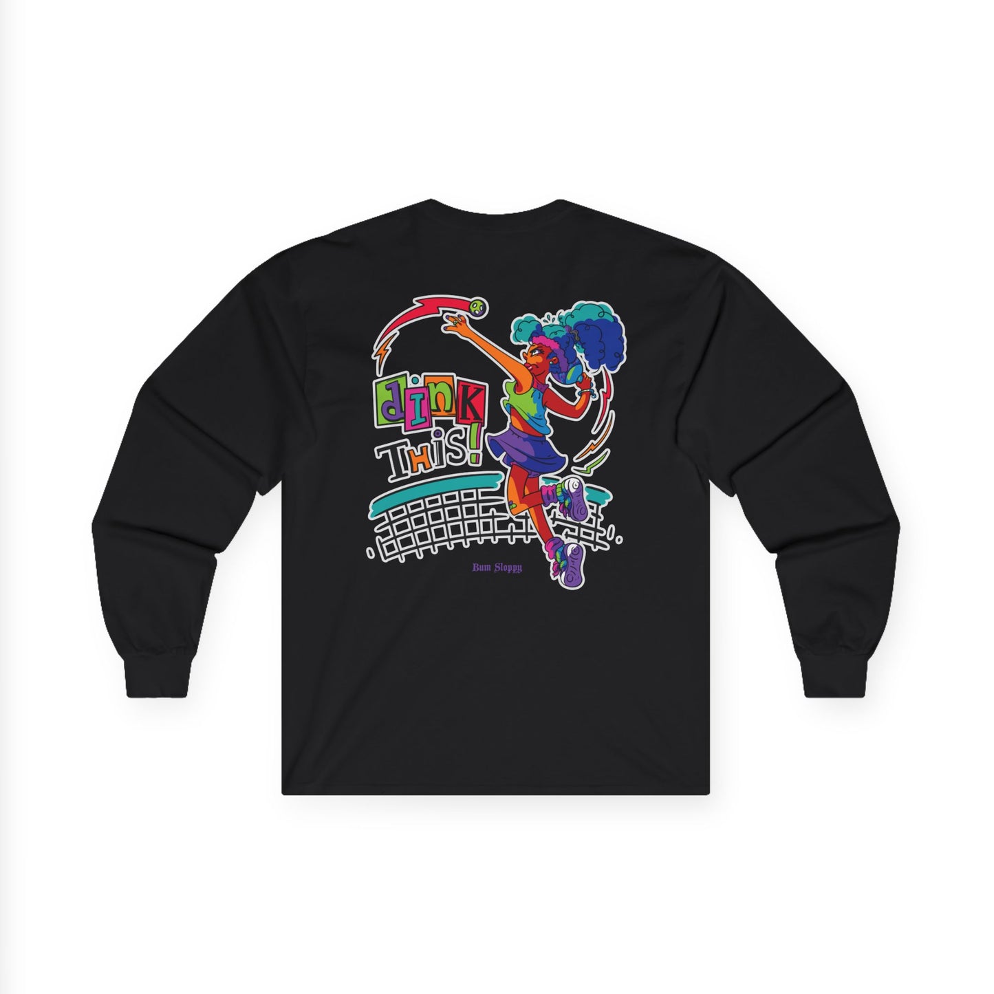 No-Holds Neon Women's Dink This! Long Sleeve Pickleball Tee with Pickleball Strike Marks