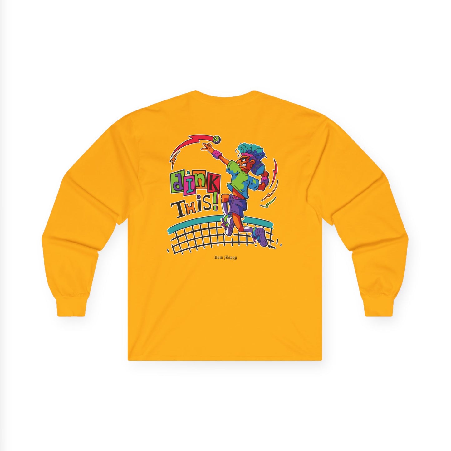 No Holds Neon Men's Dink This! Long Sleeve Pickleball Tee with Pickleball Strike Marks