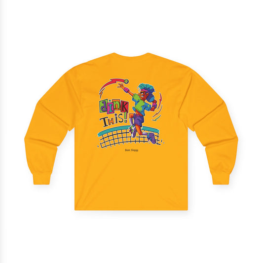 No Holds Neon Men's Dink This! Long Sleeve Pickleball Tee with Pickleball Strike Marks