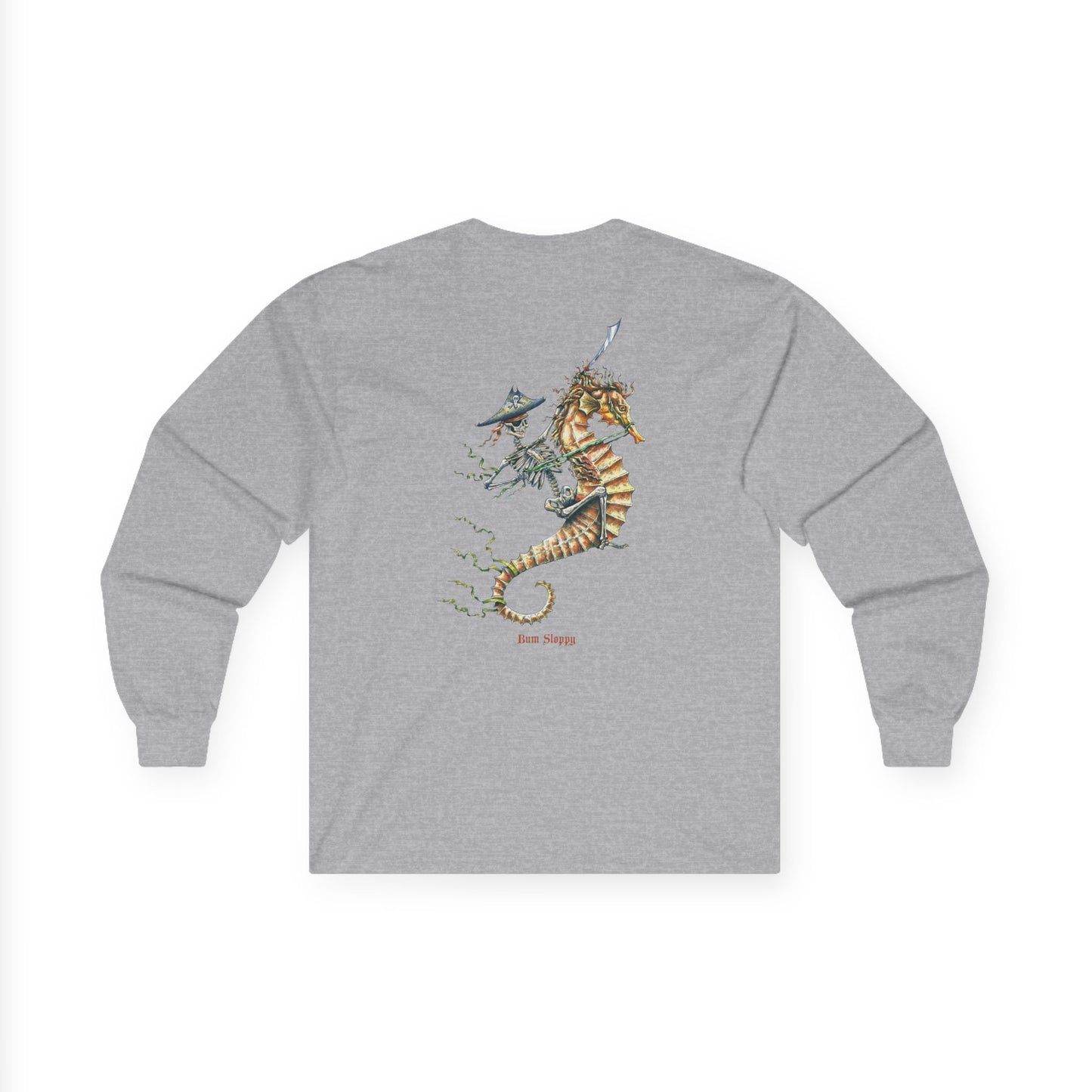 Pirate Seahorse Long Sleeve with Hot Sauce and Mac & Cheese Stains