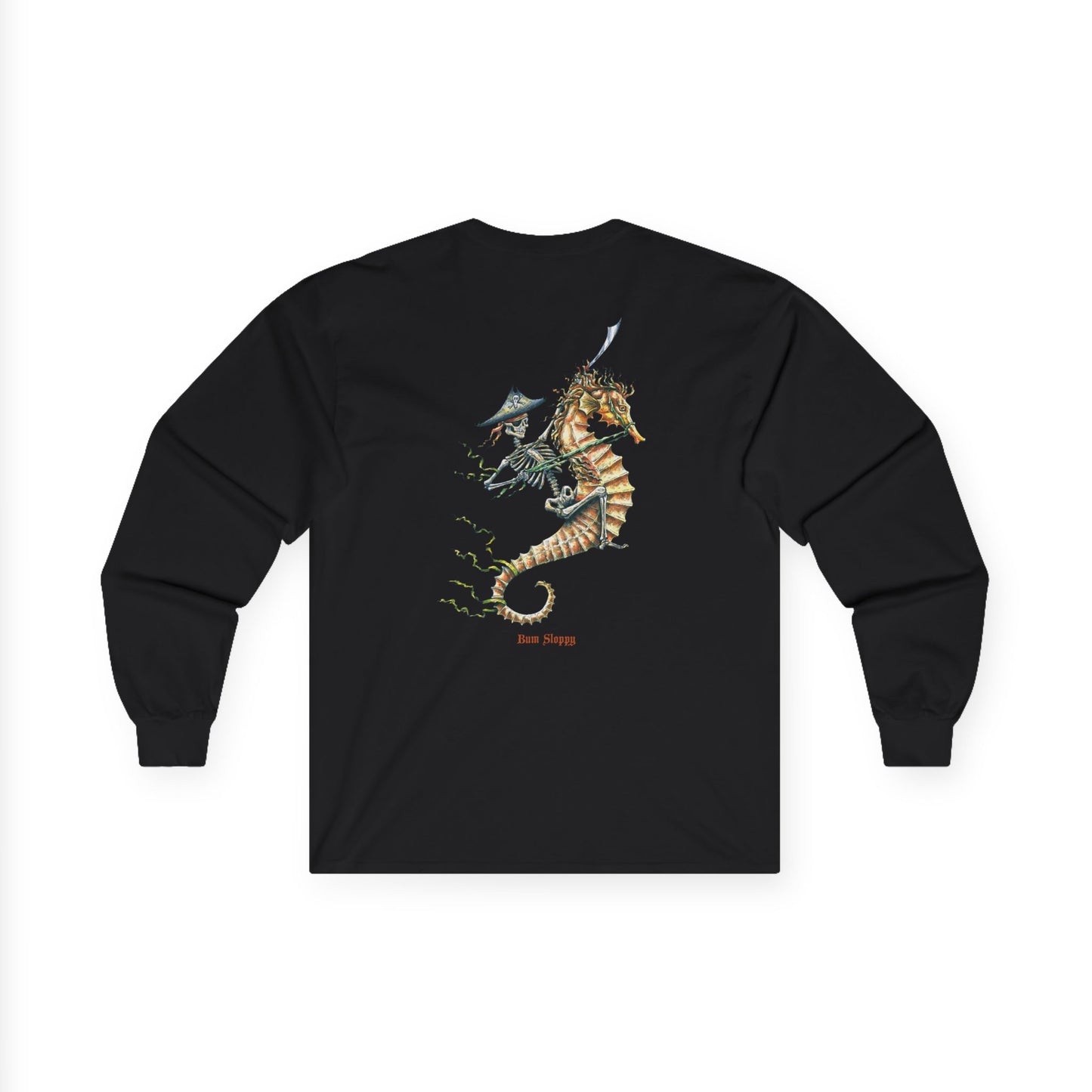 Pirate Seahorse Long Sleeve with Hot Sauce and Mac & Cheese Stains