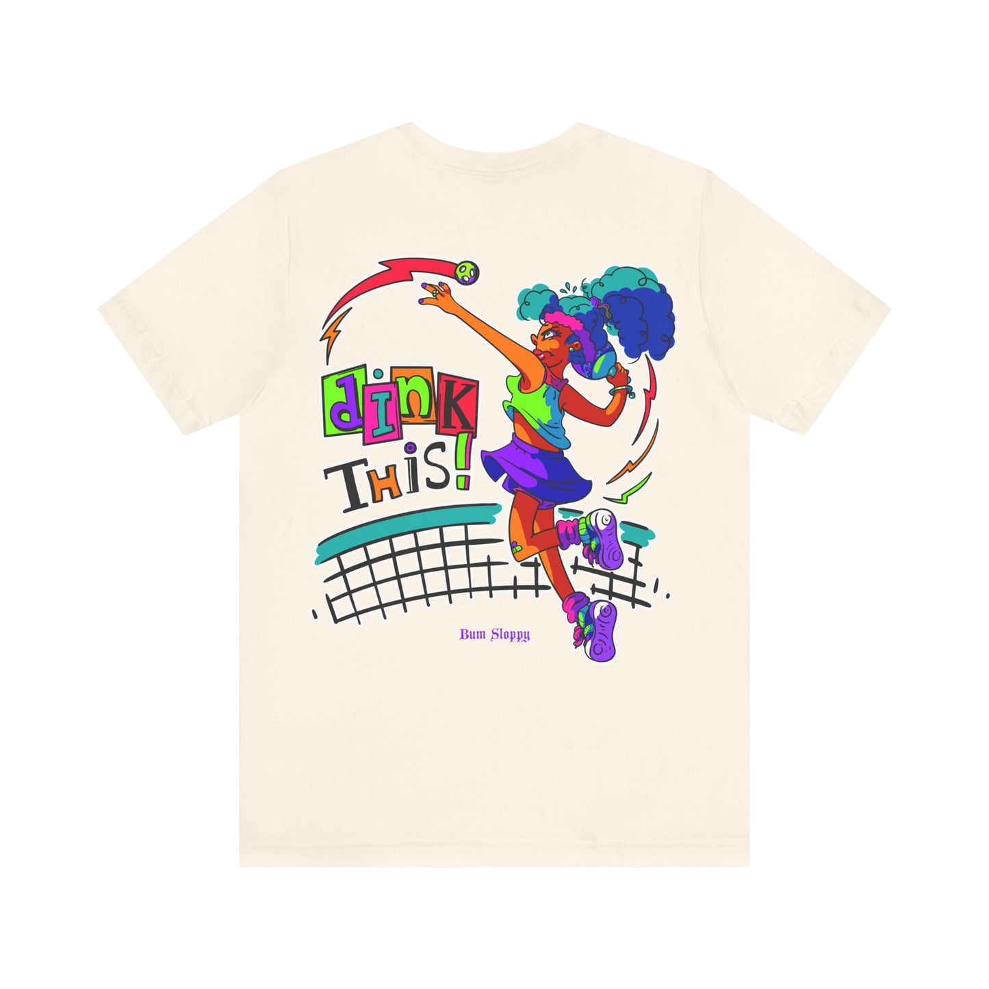 No-Holds Neon Women's Dink This! Pickleball Tee with Pickleball Strike Marks