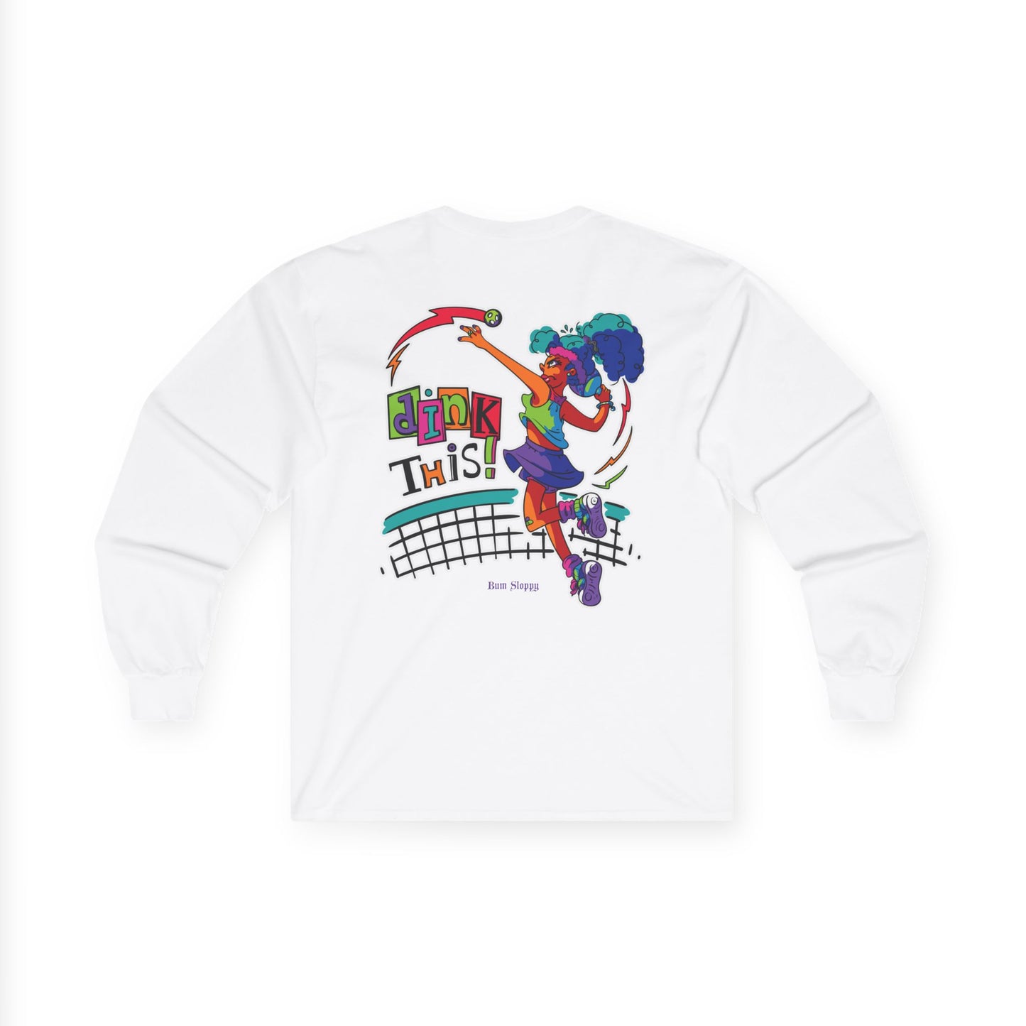 No-Holds Neon Women's Dink This! Long Sleeve Pickleball Tee with Pickleball Strike Marks