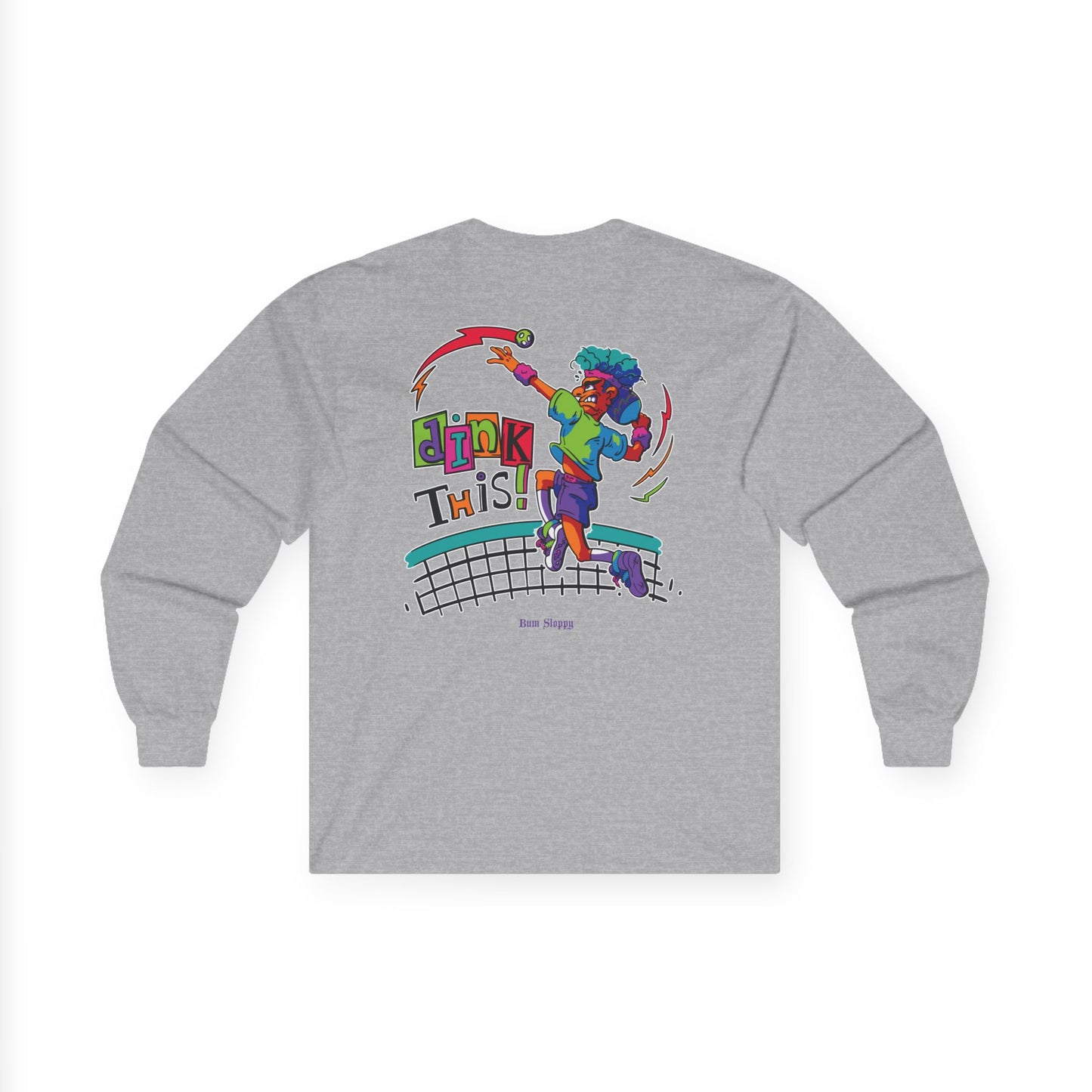 No Holds Neon Men's Dink This! Long Sleeve Pickleball Tee with Pickleball Strike Marks