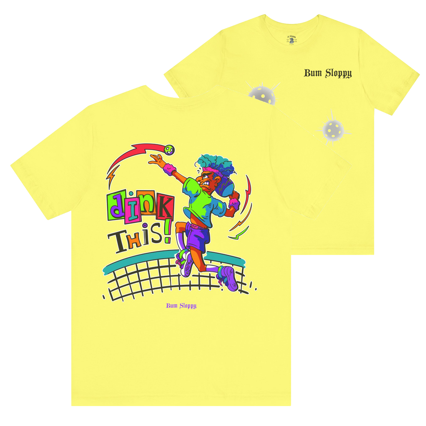 No-Holds Neon Men's Dink This! Pickleball Tee with Pickleball Strike Marks