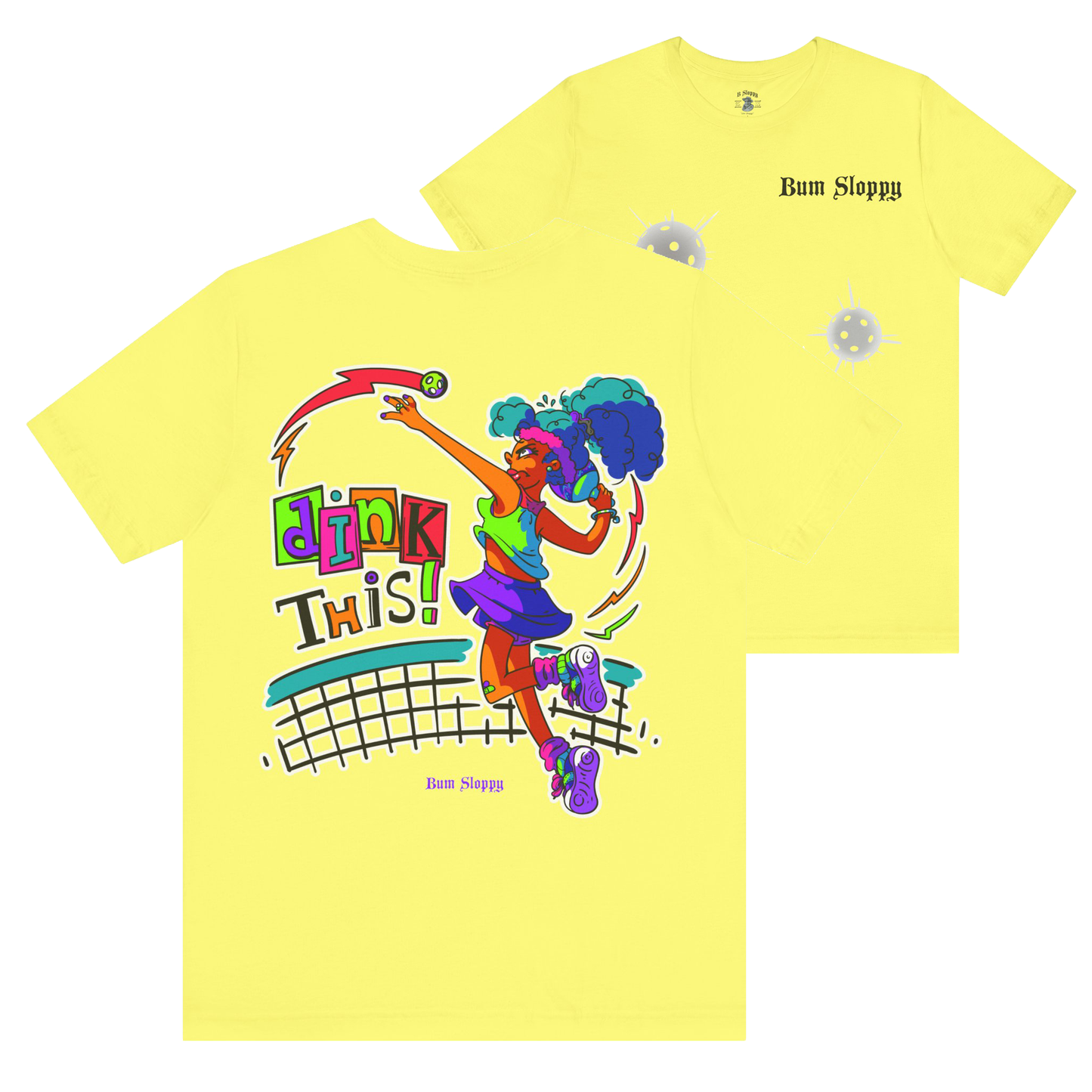 No-Holds Neon Women's Dink This! Pickleball Tee with Pickleball Strike Marks