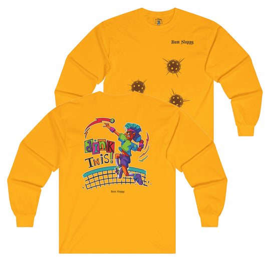 No Holds Neon Men's Dink This! Long Sleeve Pickleball Tee with Pickleball Strike Marks