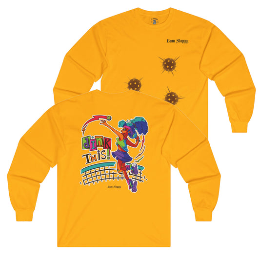 No-Holds Neon Women's Dink This! Long Sleeve Pickleball Tee with Pickleball Strike Marks